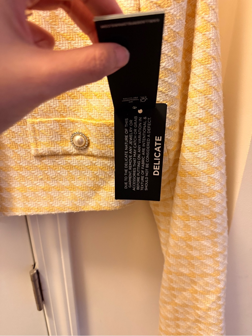 Yellow Houndstooth Cropped Tweed Jacket - Women's Lightweight Coat - Picture 2 of 2